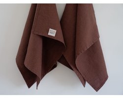 Linnen Label - Duurzaam 100% Europees gewassen linnen theedoeken set van 2 - 45 x 65 cm - Cacaobruin