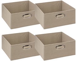 Linnen Opbergdoos - Opbergbox met Stoffen - Set van 4 - Praktische Opbergmand - voor Kast, Kleding en Accessoires - 31 x 31 x 15 cm - Beige