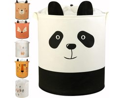 Linnen Opbergmand - Opvouwbaar en Cilindervormig - Groot formaat - Voor Babykamer, Speelgoed, Dekens en Kleding - Organisator voor de Kinderkamer en Thuis (Panda Motief)
