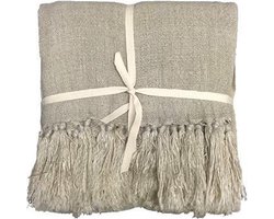 Linnen Plaid Naturel - 170x130 cm - met franjes - 100% linnen naturel tafelkleed / plaid / kleed - By Mooss