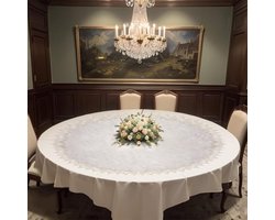 Linnen rond kleedje 120 cm/473 inch beige met kanten rand - Tafelkleed salontafel stofdichte topper voor eetkamer keuken