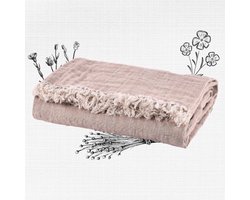 Linnen sprei - 136x180 cm - Roze premium sprei - Boho bedsprei en Scandinavisch design - Banksprei voor bank en bed, bankdeken, ademende knuffeldeken en plaid