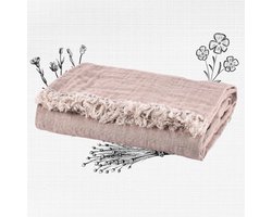 Linnen sprei 136x180 cm - Roze Premium sprei, Boho Bedsprei, Scandinavisch design Banksprei, Banksprei deken voor bank en bed, Bankdeken, Ademende knuffeldeken, Plaid