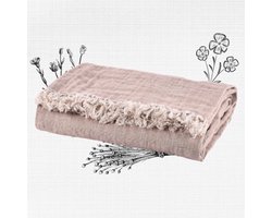 Linnen sprei 136x180 cm - Roze Premium sprei, Boho Bedsprei, Scandinavisch design Banksprei, Banksprei deken voor bank en bed, Bankdeken, Ademende knuffeldeken, Plaid