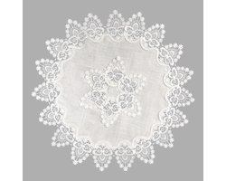Linnen tafelkleedje met kanten rand - 60 x 60 cm - wit - vintage decoratie voor salontafel, keuken of bruiloft