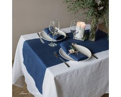 Linnen Tafelloper Donkerblauw 40x130 cm - 100% Wasbaar Textiel voor Eettafel en Salontafel