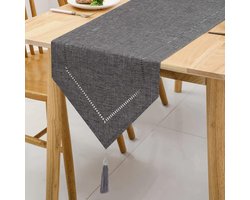 Linnen tafelloper grijs 32 x 275 cm - Moderne tafelloper van hoogwaardig linnenlook - Effen en onderhoudsvriendelijk - Geschikt voor eettafel, salontafel en restaurantdecoratie
