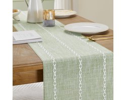 Linnen Tafelloper Katoen Rustieke Stijl Salie Groen 180 cm voor Eettafel