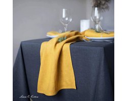 Linnen Tafelloper Mosterdgeel - 100% Linnen Stof voor Eettafel & Salontafel (40x130 cm)