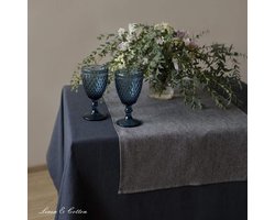 Linnen Tafelloper Rechthoekig Zwart Beige/Grijs 47x220 cm voor Eettafel en Salontafel