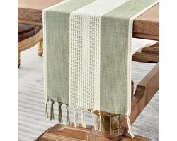 Linnen tafelloper, tafelloper met kwastjes in landelijke stijl, 33*120 cm, geschikt voor tafeldecoratie, bruiloften, feesten en als decoratie voor de kaptafel.