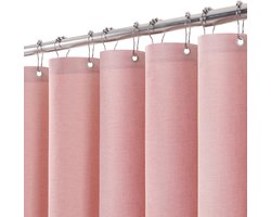 Linnen Textuur Waterdicht met Metalen Douchegordijnringen - Anti-schimmel Textiel Badkamer Gordijn Zwaar Badgordijn voor Badkamer Douchecabine - 182 x 182 cm (Roze)