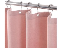 Linnen Textuur Waterdicht met Metalen Douchegordijnringen - Anti-schimmel Textiel Badkamer Gordijn Zwaar Badgordijn voor Badkamer Douchecabine - 92 x 182 cm (Roze)