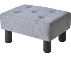 Linnen Voetenbank met Houten Poten voor Woonkamer en Ingang - Rechthoekig Ontwerp - Poef voor Bankstoel - Kruk om Schoenen te Verwisselen - 40x30,5cm