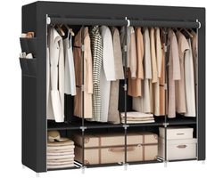 Linnenkast, Kleerkast, 45 x 170 x 167 cm, 4 Hangvakken, Met Legplanken, 4 Zijvakken, Zwart - Ruim Opbergmeubel voor Slaapkamer en Woonkamer