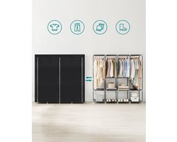 Linnenkast - Kleerkast - 45 x 170 x 167 cm - 4 hangvakken - Met legplanken - Zwart