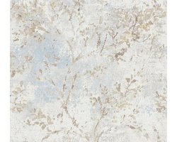 LINNENLOOK BLOEMEN BEHANG | Aquarel - Blauw Beige Goud - Livingwalls Stories of Life