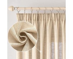 Linnenlook Gordijnen - Moderne Vitrage - Woonkamer Inrichting - Semi-transparant - 140 x 260 cm - Beige