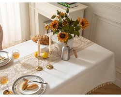 Linnenlook Tafelkleed met Franjes voor Eettafel en Salontafel, Wasbaar Champagne 90x140 cm