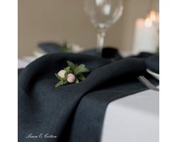 Linnentafelloper Rechthoekig 40x220 cm Zwart Wasbaar voor Eettafel en Salontafel