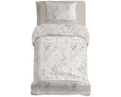 LINNICK Dekbedovertrek Katoen Renforcé Betina - Stone - Dekbedovertrek 140x200/220cm - 100% Katoen - Eenpersoons - Dekbedovertrekken - Botanisch Dekbedovertrek