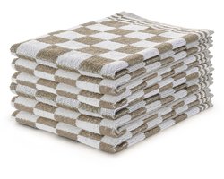 LINNICK Keukendoekset Blok Zand - 50x50 - Set van 6 - Geblokt - Blokdoeken - 100% katoen - Horeca Keukendoeken