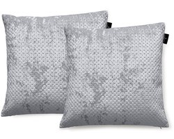 LINNICK Sierkussens Velvet - Silver Grey - Sierkussens 50x50cm - Set van 2 Kussens - 100% Velvet Voorzijde - 100% Micropercal Achterzijde