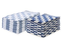 LINNICK Theedoeken en Keukendoeken Set Blauw - Set van 12 – Geblokt – Blokdoeken – 100% katoen – 6 Horeca Theedoeken – 65x65cm - 6 Keukendoeken - 50x50cm