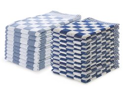 LINNICK Theedoeken en Keukendoeken Set Blauw - set van 20 – Geblokt – Blokdoeken – 100% katoen – 10 Horeca Theedoeken – 65x65cm - 10 Keukendoeken - 50x50cm