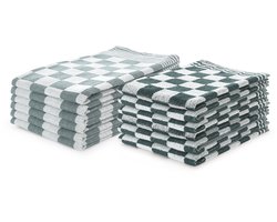 LINNICK Theedoeken en Keukendoeken Set Donker Groen - Set van 12 – Geblokt – Blokdoeken – 100% katoen – 6 Horeca Theedoeken – 65x65cm - 6 Keukendoeken - 50x50cm