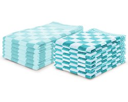 LINNICK Theedoeken en Keukendoeken Set Ice Blue- Set van 12 – Geblokt – Blokdoeken – 100% katoen – 6 Horeca Theedoeken – 65x65cm - 6 Keukendoeken - 50x50cm