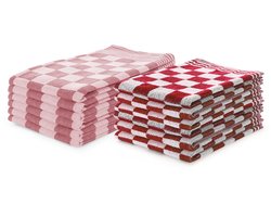 LINNICK Theedoeken en Keukendoeken Set Rood - Set van 12 – Geblokt – Blokdoeken – 100% katoen – 6 Horeca Theedoeken – 65x65cm - 6 Keukendoeken - 50x50cm
