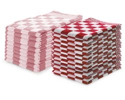 LINNICK Theedoeken en Keukendoeken Set Rood - set van 20 – Geblokt – Blokdoeken – 100% katoen – 10 Horeca Theedoeken – 65x65cm - 10 Keukendoeken - 50x50cm