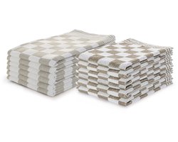 LINNICK Theedoeken en Keukendoeken set Zand - Set van 12 - Geblokt - Blokdoeken - 100% katoen - 6 Theedoeken 65x65 - 6 keukendoeken 50x50