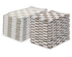 LINNICK Theedoeken en Keukendoeken set Zand - Set van 20 - Geblokt - Blokdoeken - 100% katoen - 10 Theedoeken 65x65 - 10 keukendoeken 50x50