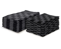 LINNICK Theedoeken en Keukendoeken Set Zwart - Set van 12 – Geblokt – Blokdoeken – 100% katoen – 6 Horeca Theedoeken – 65x65cm - 6 Keukendoeken - 50x50cm