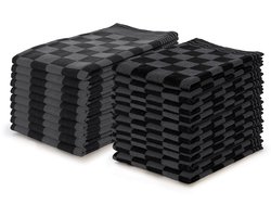 LINNICK Theedoeken en Keukendoeken Set Zwart - set van 20 – Geblokt – Blokdoeken – 100% katoen – 10 Horeca Theedoeken – 65x65cm - 10 Keukendoeken - 50x50cm