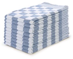 LINNICK Theedoeken set Blok Blauw - 65x65 - Set van 10 - Geblokt - Blokdoeken - 100% katoen - Horeca Theedoeken