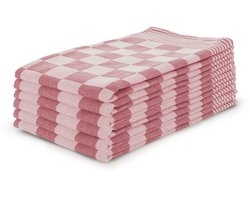 LINNICK Theedoeken set Blok Rood - 65x65 - Set van 6 - Geblokt - Blokdoeken - 100% katoen - Horeca Theedoeken