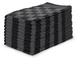 LINNICK Theedoeken set Blok Zwart - 65x65 - Set van 10 - Geblokt - Blokdoeken - 100% katoen - Horeca Theedoeken