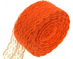 Lint, 4 cm breed, 30 yard lang, kleurrijk bloemenpatroon van kant voor decoratie, cadeau en bruiloft (oranje)
