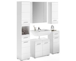 LINUS Badkamermeubelset - Vanity Set - Houten badkameropbergmeubel - Witte afwerking - Milieuvriendelijk - 60 cm x 45 cm x 180 cm