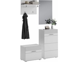 LINUS Halmeubelset - Wit Hoogglans - Ingangsopslag - Puristisch Design - 115 cm x 190 cm x 37 cm