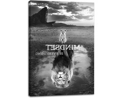 Lion Wall Art Mindset is Everything Motivatie Kantoor Muur Decor Canvas Dieren Poster Positief Citaat Modern ingelijst Kunstwerk voor Slaapkamer Klaar om op te hangen, 12x16inch