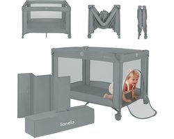 Lionelo Amelie Campingbedje 3in1: Baby bed + Reisbedje + Box – met Comfortabele Matras – Compact en Licht – Zij-ingang – Reistas – 70x100 cm