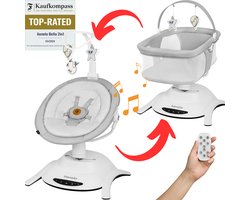 Lionelo Bella Set 2in1 – Wipstoel & Reiswieg – 360° Draaibare Zitting – Elektrische 6 Schommelstanden – 5 Snelheden – Rugleuning 3 Posities – Bewegingssensor – Nachtmodus – 12 Melodieën – Bamboe Kussen – Afstandsbediening – Wasbare Hoezen – Tot 9 kg