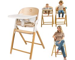 Lionelo Celia 3-in-1 Houten Kinderstoel – Van Baby tot Volwassene – Verstelbare Zitting & Voetsteun – 5-punts Gordel – Eco-leer Bekleding – Inclusief BabySet & Eetblad – Draagvermogen tot 90 kg