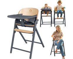 Lionelo Celia 3-in-1 Houten Kinderstoel – Van Baby tot Volwassene – Verstelbare Zitting & Voetsteun – 5-punts Gordel – Eco-leer Bekleding – Inclusief BabySet & Eetblad – Draagvermogen tot 90 kg