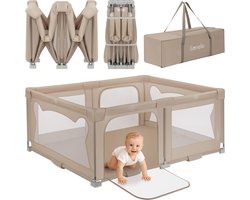 Lionelo Florence Easy Fold - Grondbox / Baby Box – Zeer Snel Inklapbaar – 150x180 cm – voor Thuis en Tuin – 0-48 maanden – Veilige kinderbox – Draagtas – Compact na Inklappen – Speelbox met Ademend Gaas – 2 Zij-ingangen met rits
