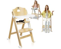 Lionelo Floris Kinderstoel 3in1 – Eetstoel, kinderstoel met voetensteun & stoel tot 40kg – 4-traps verstelbare zitting en voetensteun – Berkenhout, afneembare tafel, veiligheidsgordels – Scandinavisch design, groeit mee met kind